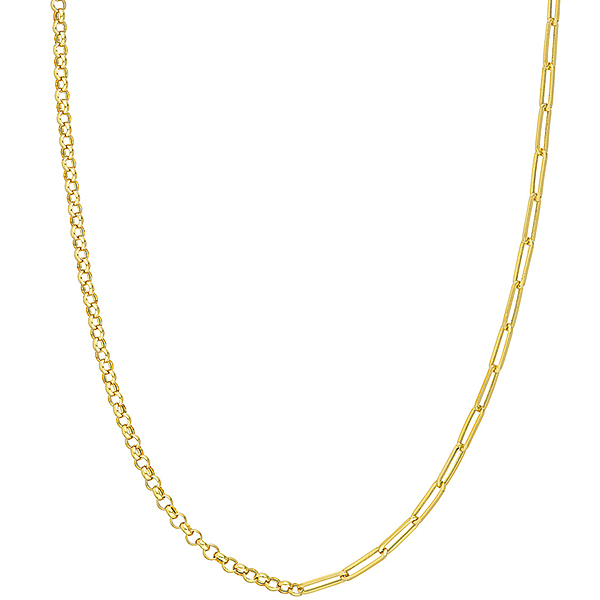 14k Yellow Gold 50/50 Paper Clip and Rolo Chain Necklace 20in