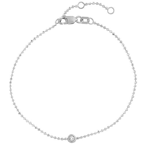 14k White Gold Diamond cut Bead Bracelet with .03 ct Diamond Accent