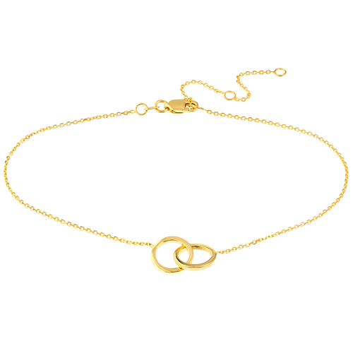 14k Yellow Gold Interlocked Circles Anklet 10in