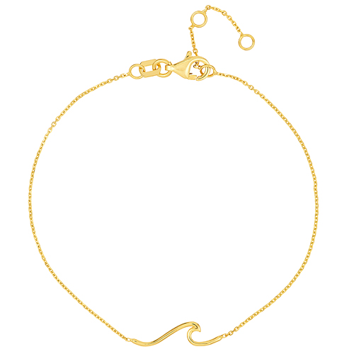 14k Yellow Gold Wave Charm Bracelet 7.25in