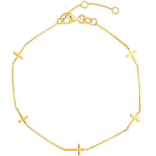 14k Yellow Gold Sideways Cross Station Bracelet