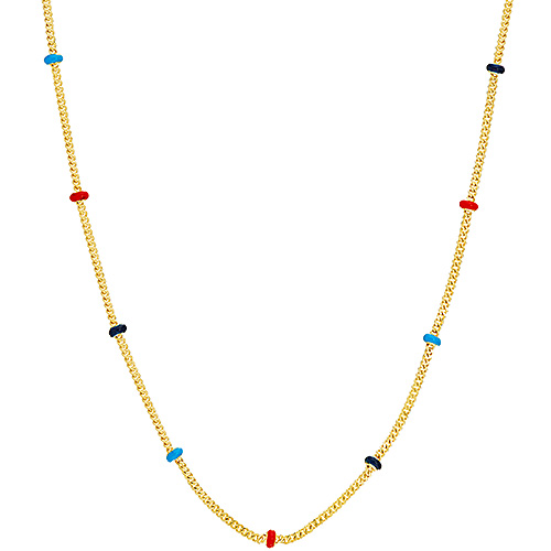 14k Yellow Gold Tri-colored Enamel Bead Saturn Chain Necklace