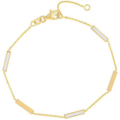 14k Yellow Gold White Enamel Alternating Bar Station Bracelet