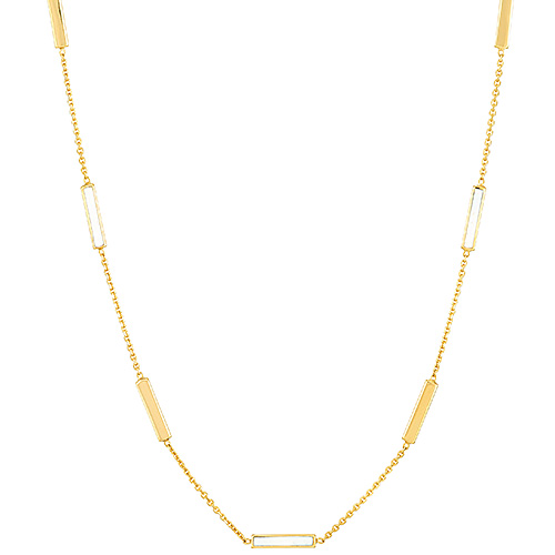 14k Yellow Gold White Enamel Alternating Bar Station Necklace