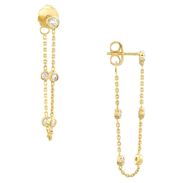 14k Yellow Gold 0.18 ct tw Bezel Diamond Chain Front to Back Earrings