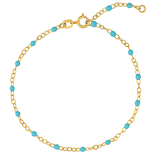 14k Yellow Gold Turquoise Enamel Bead Piatto Link Bracelet