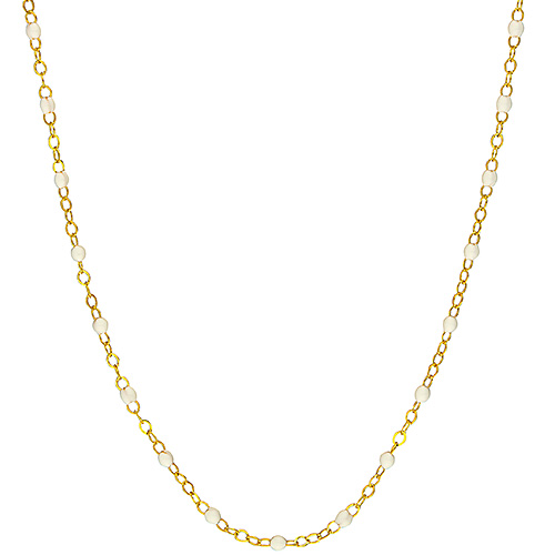 14k Yellow Gold White Enamel Bead Piatto Link Necklace
