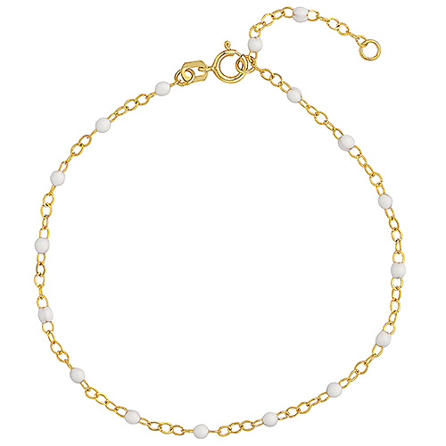 14k Yellow Gold White Enamel Bead Piatto Link Bracelet
