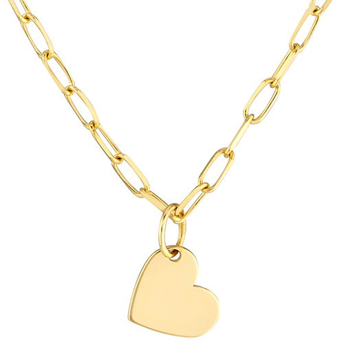 14k Yellow Gold Heart Slender Paper Clip Necklace