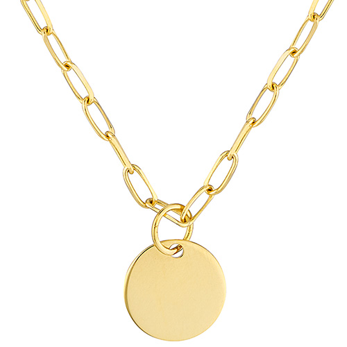 14k Yellow Gold Mini Disc Slender Paper Clip Necklace