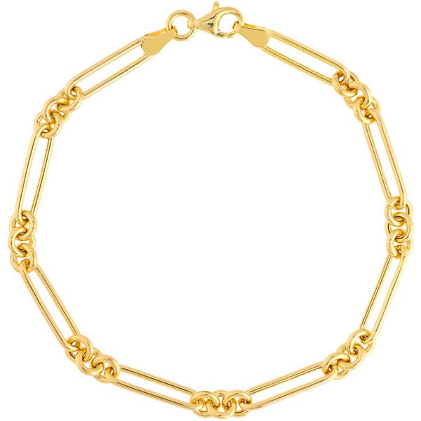 14k Yellow Gold Hollow Mixed Round and Paper Clip Link Bracelet 7.5in