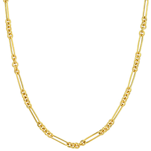 14k Yellow Gold Hollow Five Round Links and Paper Clip Chain 18in
