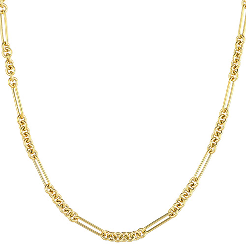 14k Yellow Gold Hollow Seven Round Links and Paper Clip Chain 18in