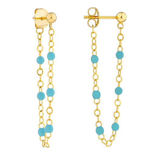 14k Yellow Gold Front to Back Turquoise Enamel Bead Earrings