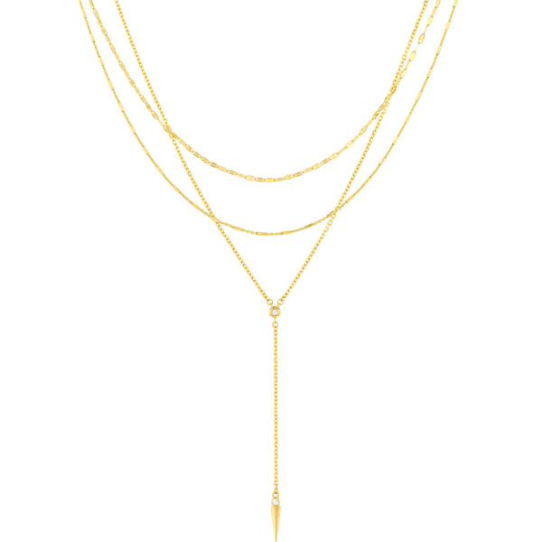 14k Yellow Gold .03 ct tw Diamond Multi Layered Lariat Spike Necklace