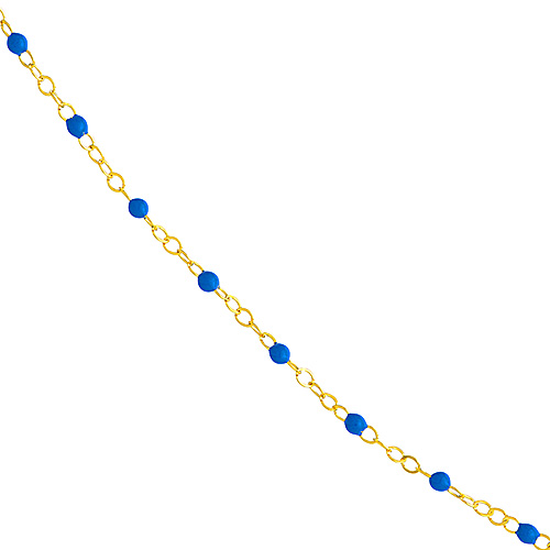 14k Yellow Gold Cobalt Blue Enamel Bead Piatto Link Necklace