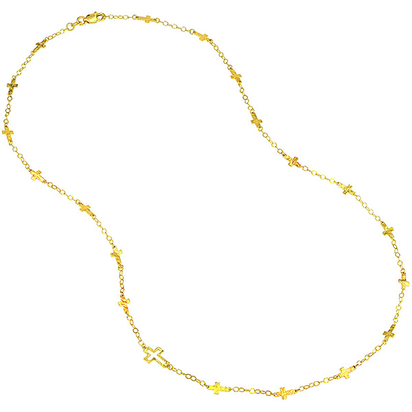14k Yellow Gold Sideways Cross 20 Station Necklace