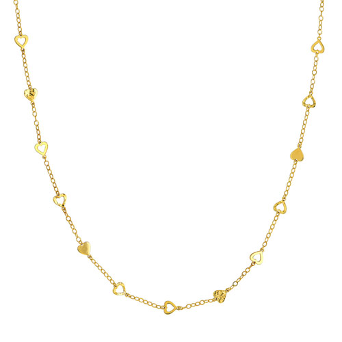 14k Yellow Gold Mixed Hearts Station Necklace