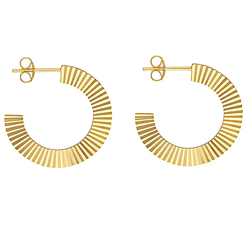 14k Yellow Gold Fluted J Hoop Earrings 7/8in