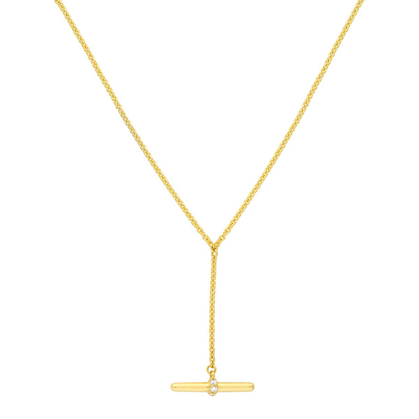 14k Yellow Gold .07 ct tw Diamond T Bar Necklace