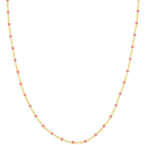 14k Yellow Gold Baby Pink Enamel Bead Piatto Chain Necklace 18in