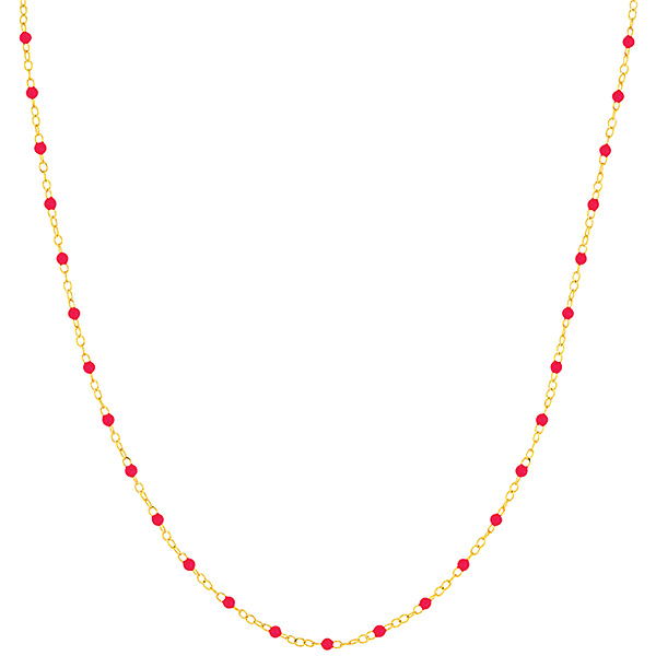 14k Yellow Gold Pink Enamel Bead Piatto Link Necklace