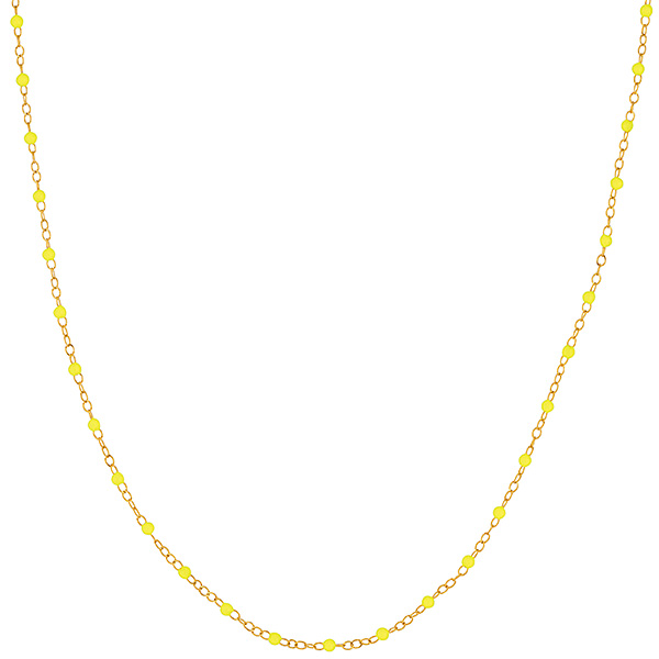 14k Yellow Gold Neon Yellow Enamel Bead Piatto Link Necklace