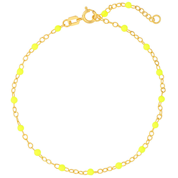 14k Yellow Gold Neon Yellow Enamel Bead Piatto Link Bracelet