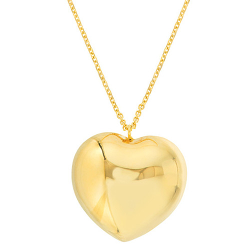 14k Yellow Gold Puff Heart Adjustable Necklace
