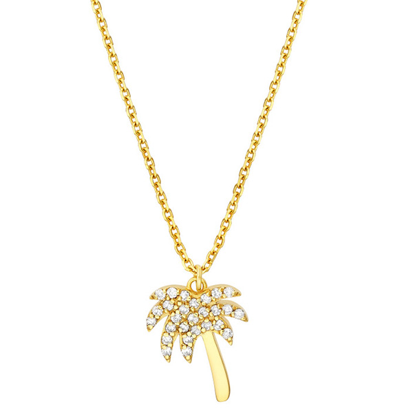 14k Yellow Gold .14 ct tw Diamond Palm Tree Necklace