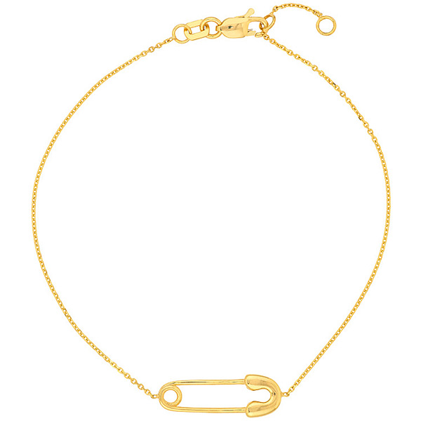 14k Yellow Gold Safety Pin Station Bracelet
