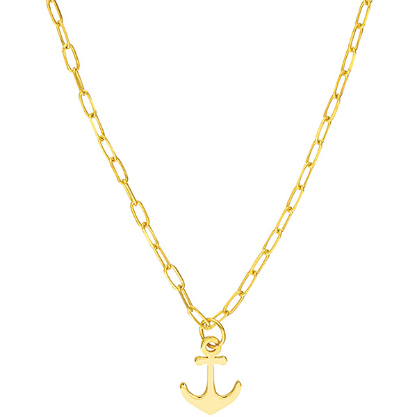 14k Yellow Gold Anchor Pendant Paper Clip Necklace