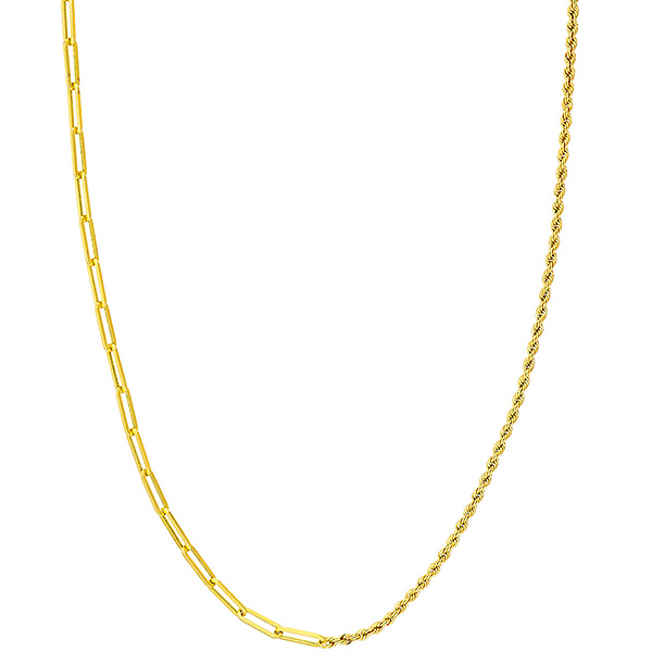 14k Yellow Gold 50/50 Mixed Paperclip and Rope Chain Necklace
