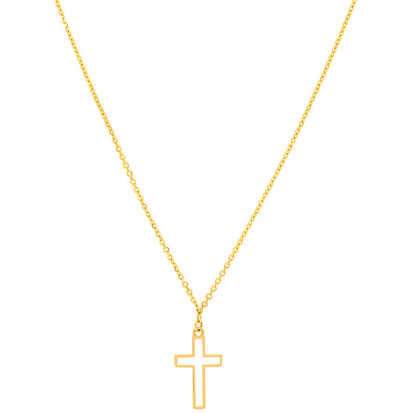 14k Yellow Gold White Enamel Cross Necklace