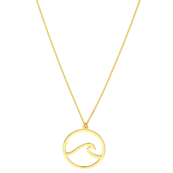 14k Yellow Gold Petite Wave In Circle Necklace