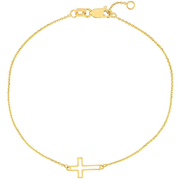 14k Yellow Gold White Enamel Sideways Cross Bracelet