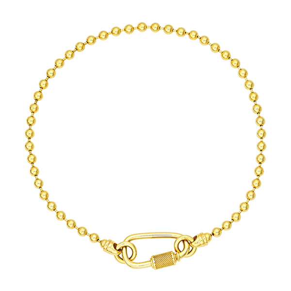 14k Yellow Gold Men's Carabiner Clasp Bead Bracelet 9in