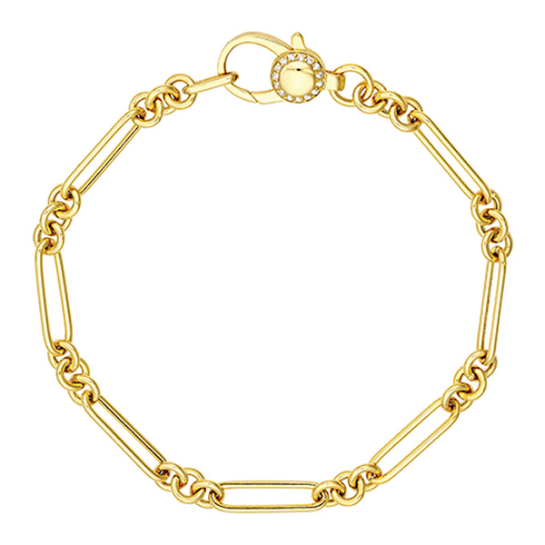 14k Yellow Gold Hollow Mixed Paperclip and Rolo Link Bracelet With Diamond Accents