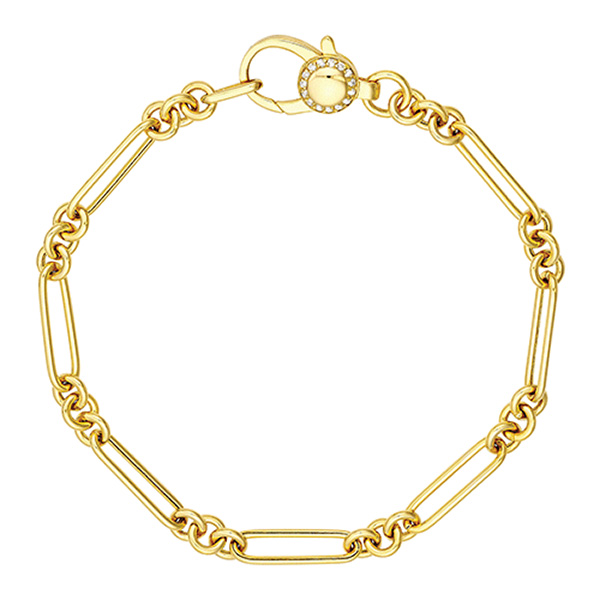 14k Yellow Gold Hollow Mixed Paperclip and Rolo Link Bracelet With
