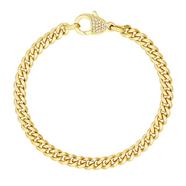 14k Yellow Gold Ladies' Miami Cuban Link Bracelet With Diamond Accented Lock