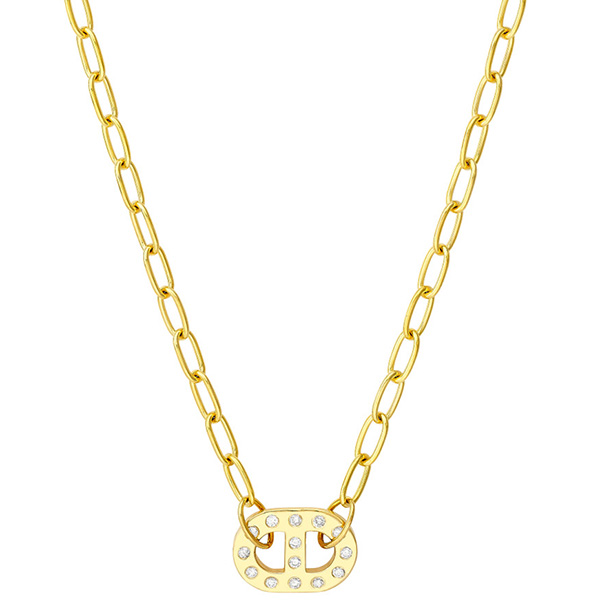 14k Yellow Gold .21 ct tw Diamond Mariner Charm Paper Clip Necklace