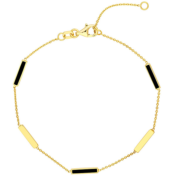 14k Yellow Gold Black Enamel Alternating Bar Station Bracelet