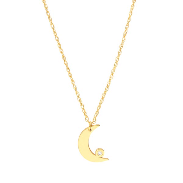 14k Yellow Gold Petite Diamond Crescent Moon Necklace