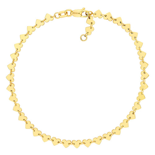 14k Yellow Gold Side by Side Heart Station Bracelet 7.5in