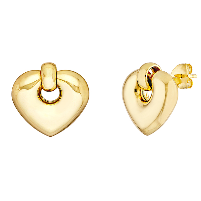 14k Yellow Gold Heart Door Knocker Dangle Earrings