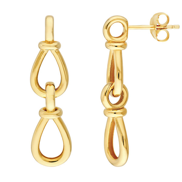 14k Yellow Gold Open Teardrop Link Dangle Earrings