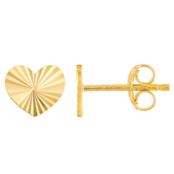 14k Yellow Gold Radiant Heart Stud Earrings