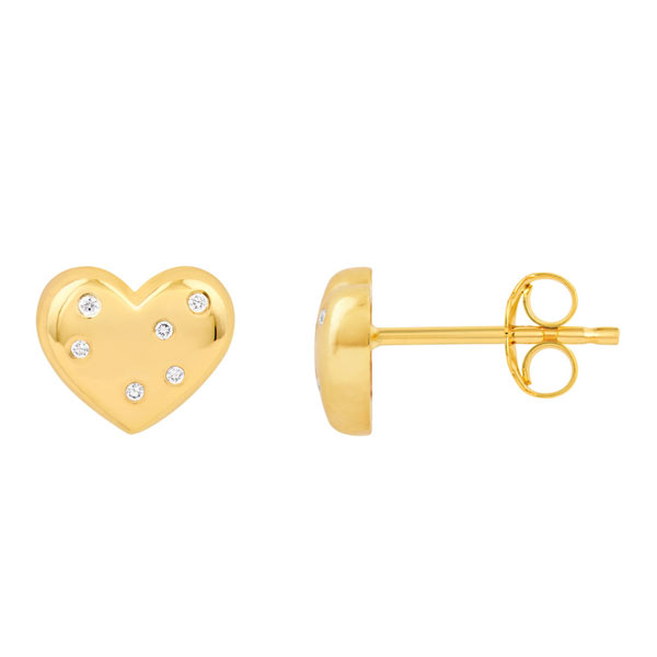 14k Yellow Gold .06 ct tw Diamond Puffy Heart Earrings