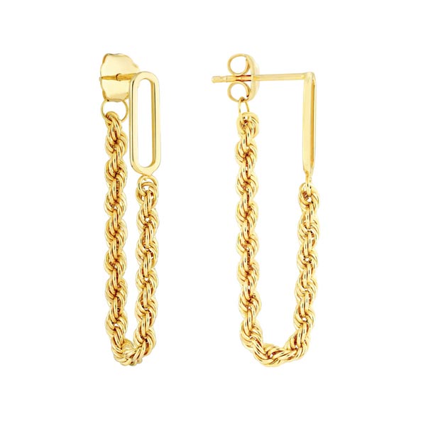 14k Yellow Gold Front to Back Paper Clip Rope Chain Earrings
