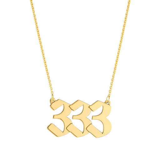 14k Yellow Gold Angel Number 333 Necklace for Support
